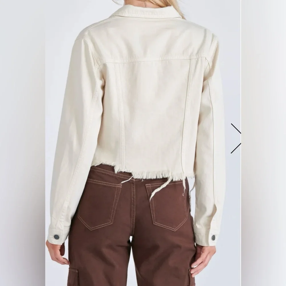 HIDDEN JEANS Rebel Fray Hem Denim Trucker Jacket in Cream, Sz L - Picture 3 of 16